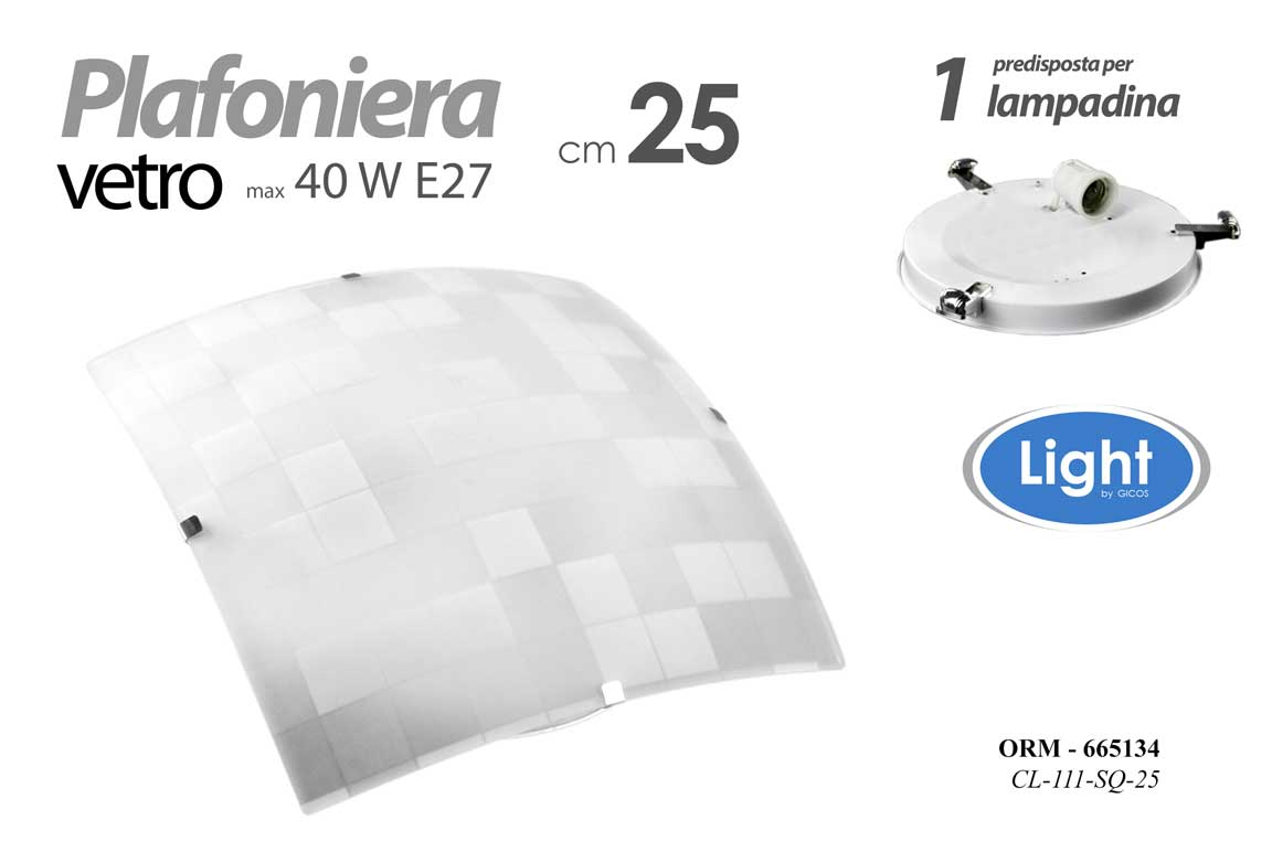 8025569665134 PLAFONIERA APPLIQUE QUADRATA DA PARETE BIANCO Scacchi LAMPADARIO 1 LUCE Ø25 cm - immagine 1