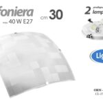 PLAFONIERA APPLIQUE SCACCHI DA PARETE BIANCO SPAZZOLATO LAMPADARIO 2 LUCI 30 cm