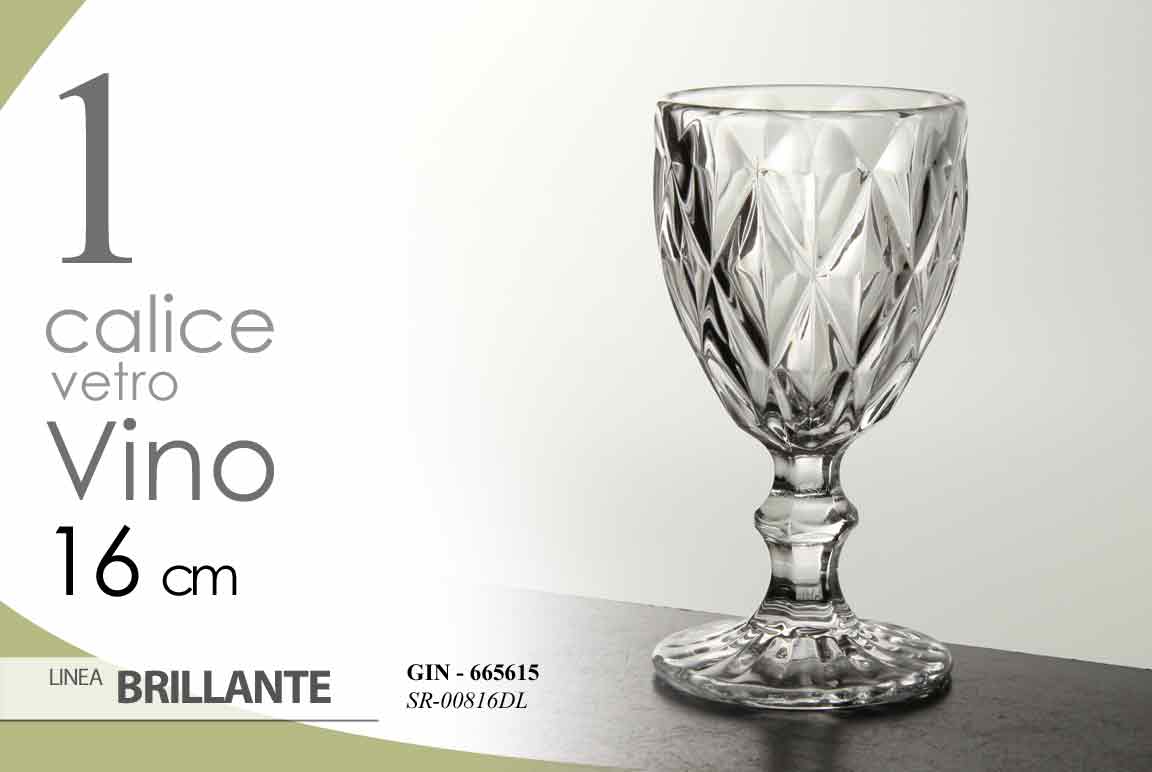8025569665615 Calice VINO Acqua BICCHIERE Cocktail Drink GAMBO BRILLANTE DIAMANTE 16 CM 210 CC - immagine 1