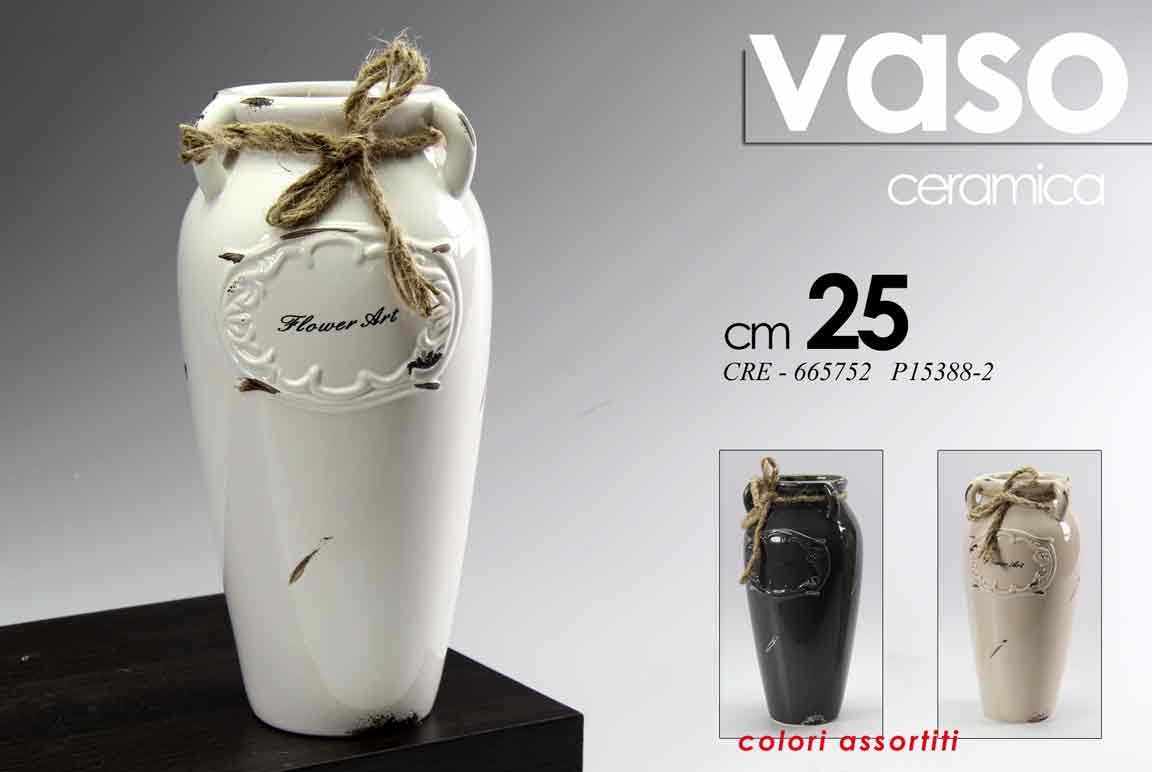 8025569665752 VASO ANFORA ANTICATO VINTAGE RETRò CERAMICA FIORI CLASSICO MODERNO 25 cm - immagine 1