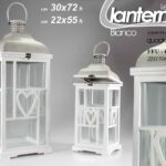 2 MAXI LANTERNA BIANCA h 72-55 CM PORTACANDELA LEGNO LATTA INTERNO ESTERNO CUORE