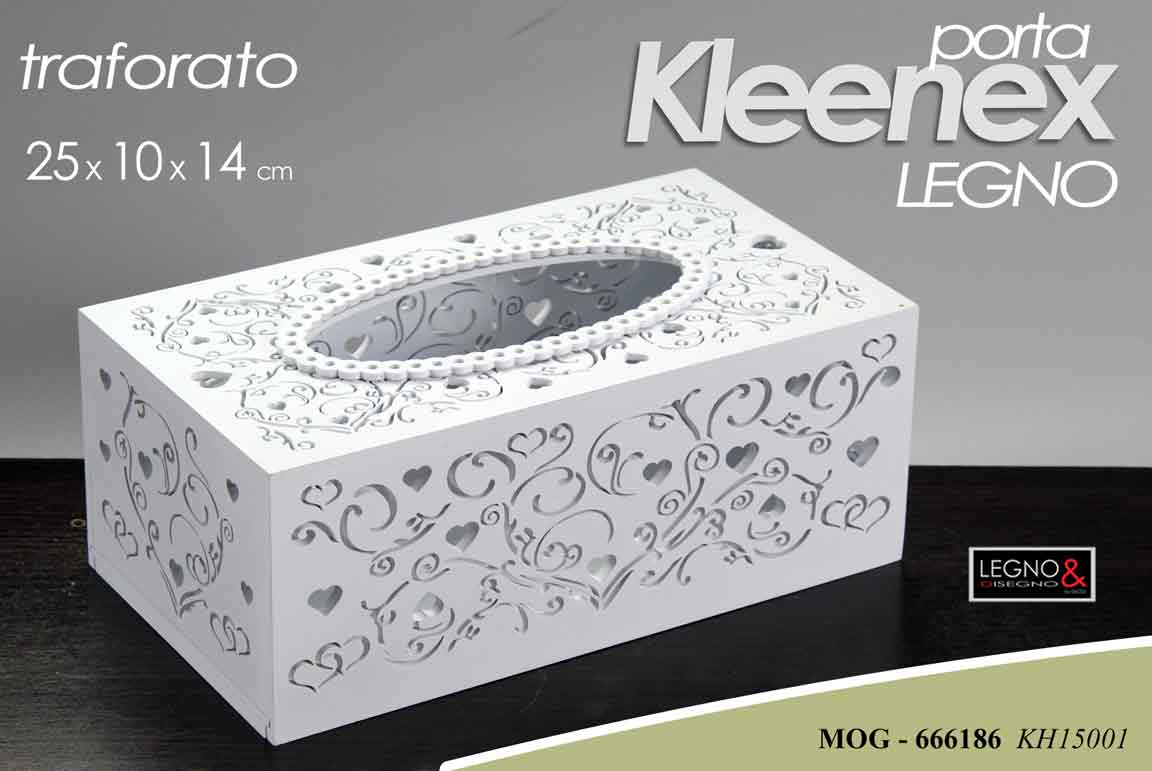 8025569666186 PORTA FAZZOLETTI KLEENEX Scatola dispenser TAVOLO LEGNO TRAFORATO 25*10*14 cm - immagine 1