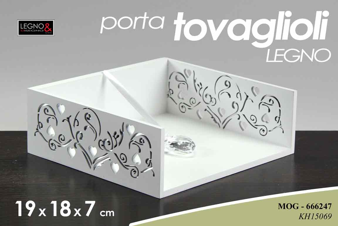 8025569666247 PORTATOVAGLIOLI DA TAVOLO CUORE LEGNO BIANCO CASA PIZZERIA RISTORANTE 19*18*7 cm - immagine 1