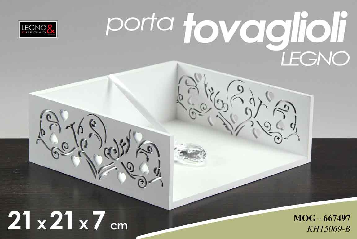 8025569667497 PORTATOVAGLIOLI DA TAVOLO BIANCO LEGNO MODERNO CHIC CUORE CUORI ELEGANTE 21*7 cm - immagine 1