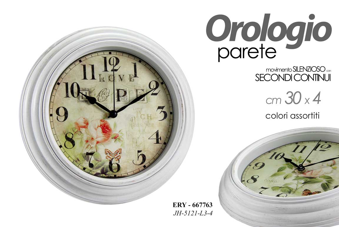 8025569667763 OROLOGIO DA PARETE MURO MECCANISMO SILENZIOSO ANALOGICO BIANCO VINTAGE 30 CM - immagine 1