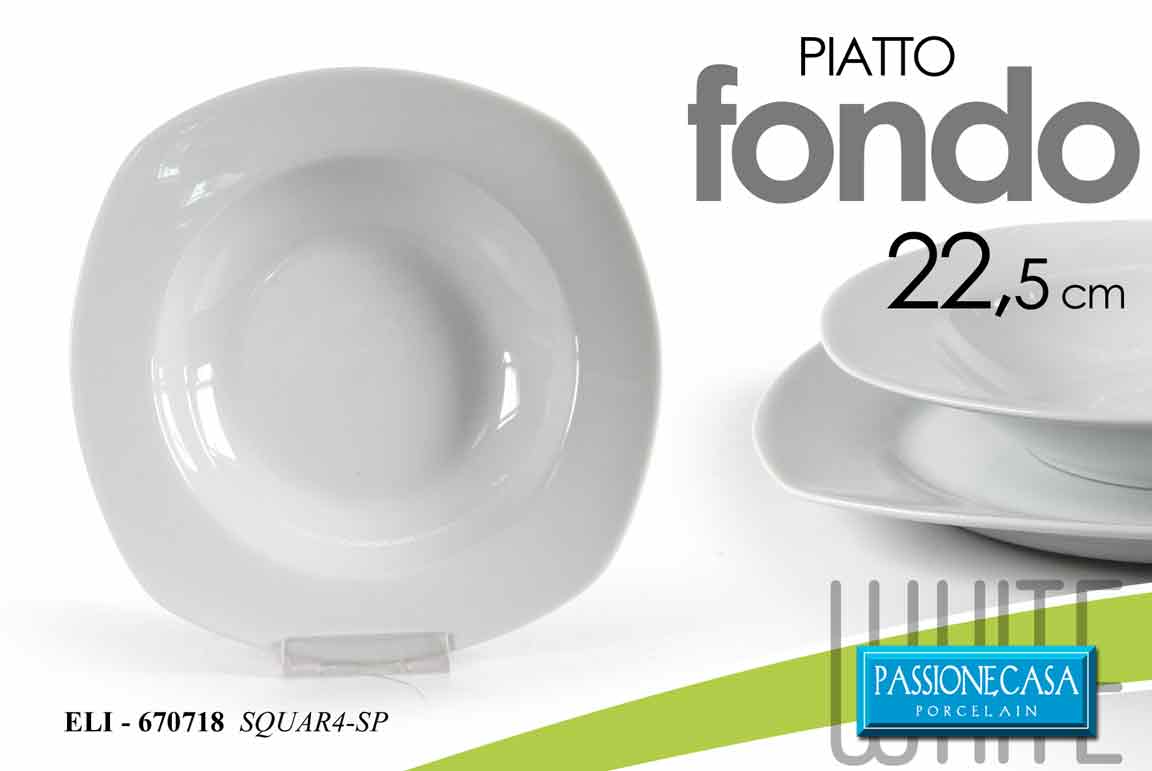 8025569670718 Piatto fondo tondo porcellana bianco moderno forma quadrata elegante cucina 22,5 - immagine 1