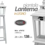 LANTERNA LAMPIONE PORTACANDELA DA TERRA PIANTANA LEGNO BIANCO VETRO 138*28 cm