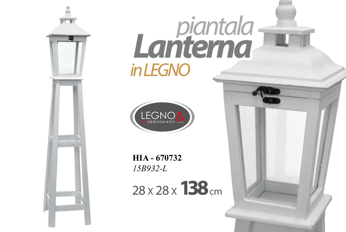8025569670732 LANTERNA LAMPIONE PORTACANDELA DA TERRA PIANTANA LEGNO BIANCO VETRO 138*28 cm - immagine 1