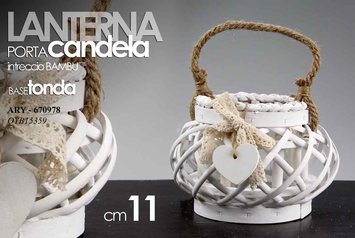 8025569670978 LANTERNA PORTACANDELA TEA LIGHT BIANCA CUORE LEGNO TONDA BICC VETRO 12*11 cm - immagine 1