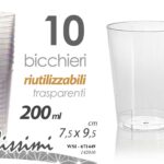 10 BICCHIERI FESTE PARTY ACQUA BIBITA COMPLEANNO RIGIDI RIUTILIZZABILI 200 ML
