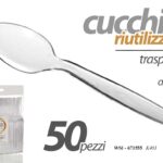 50 CUCCHIAI RIUTILIZZABILI FESTE PARTY POSATE CUCCHIAIO TRASPARENTE Rigido 15cm