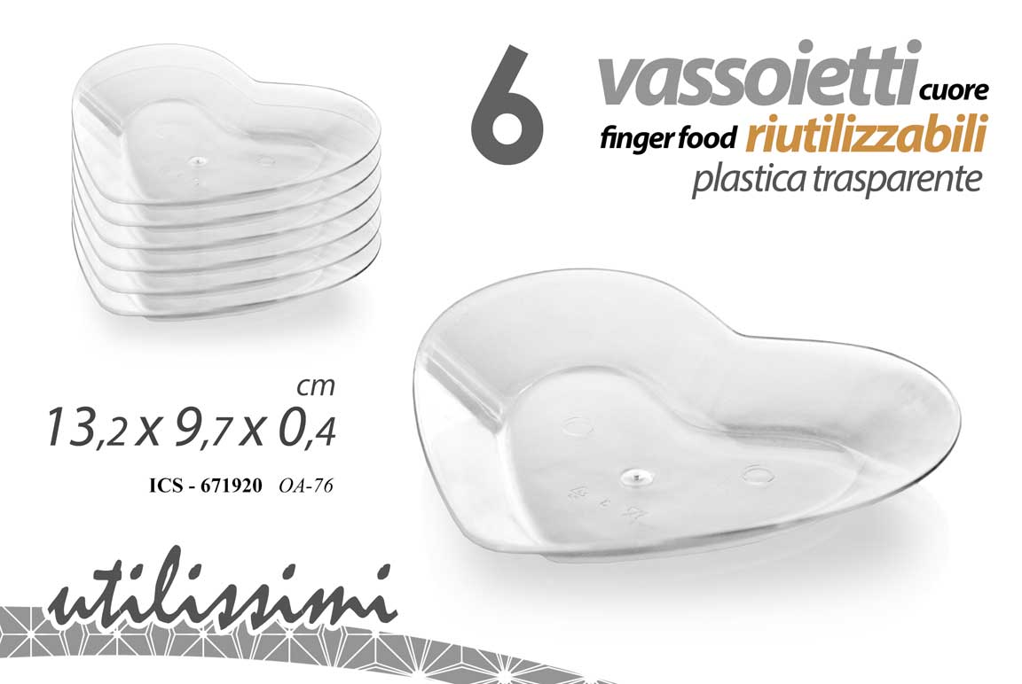 8025569671920 12 Vassoietti cuore piatti finger food buffet feste plastica riutilizz 13*9 cm - immagine 1