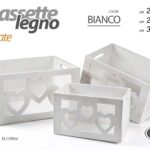 3 CASSETTE CUORI LEGNO PORTA OGGETTI BOMBONIERE CASSETTA ARREDO BIANCO 33-28-23