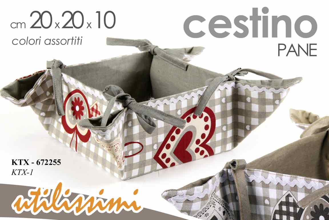 8025569672255 Cestino cesto pane portapane quadrato cuori cucina colazione tessuto ass 20x10 - immagine 1