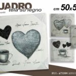 QUADRO STAMPA SU TELA Canvas LEGNO CUORE CUORI TAZZA MODERNO ASSORT 50*50 cm