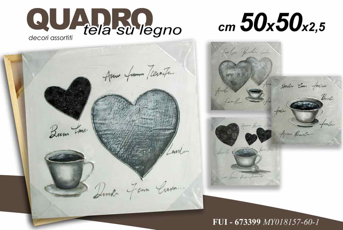 8025569673399 QUADRO STAMPA SU TELA Canvas LEGNO CUORE CUORI TAZZA MODERNO ASSORT 50*50 cm - immagine 1