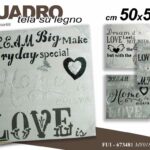 QUADRO STAMPA SU TELA Canvas LEGNO CUORE CUORI HOME LOVE MODERNO ASSORT 50*50 cm