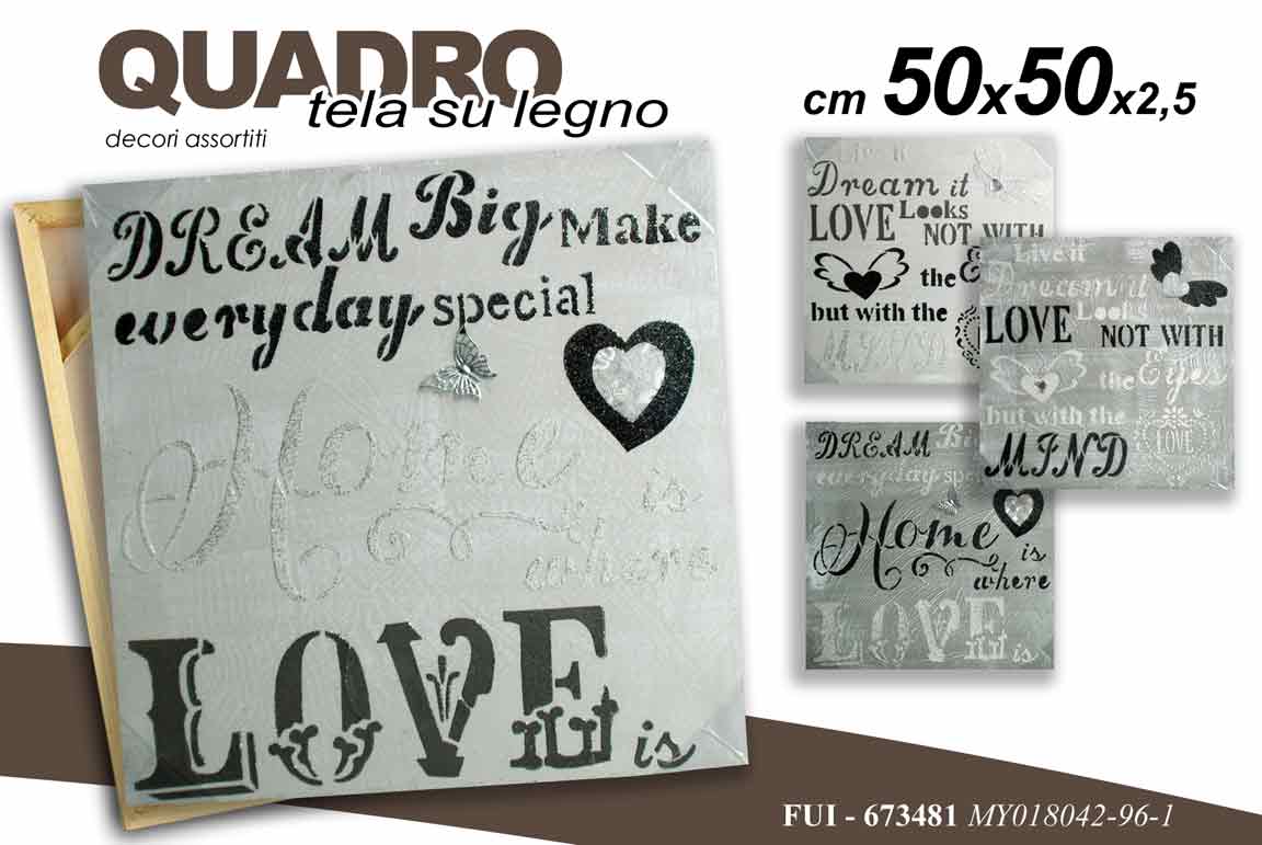 8025569673481 QUADRO STAMPA SU TELA Canvas LEGNO CUORE CUORI HOME LOVE MODERNO ASSORT 50*50 cm - immagine 1
