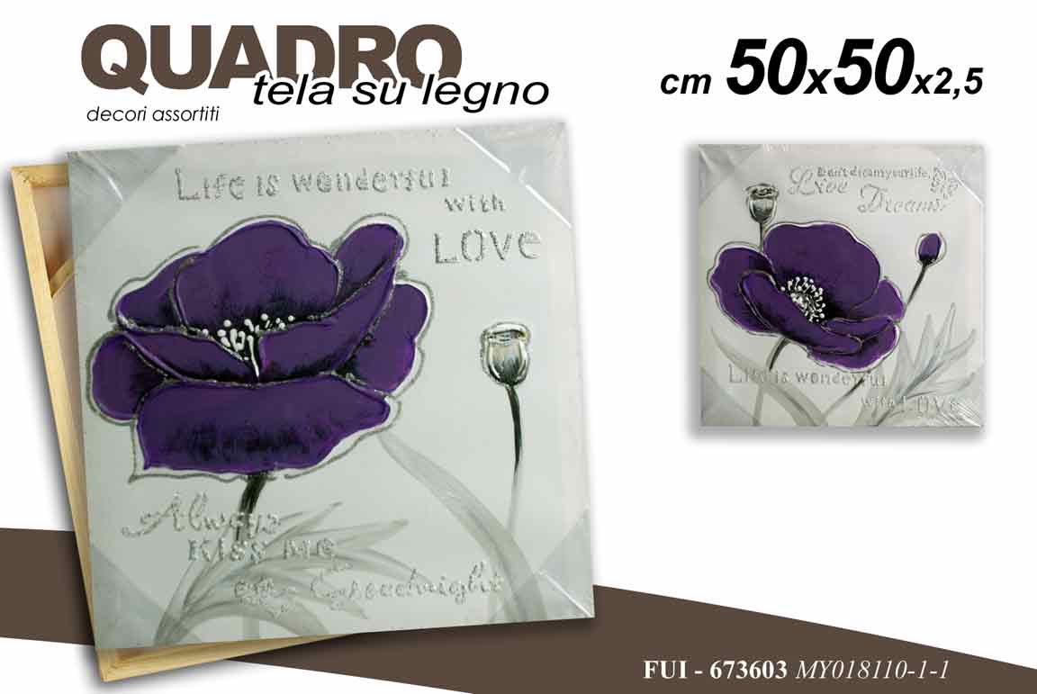 8025569673603 QUADRO STAMPA SU TELA Canvas LEGNO FIORE COLOR VIOLA MODERNO ASSORT 50*50 cm - immagine 1