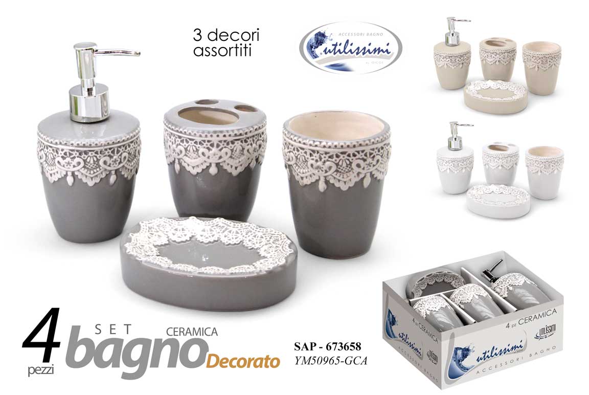 8025569673658 SET ACCESSORI BAGNO Dispenser DOSATORE PORTA Sapone BICCHIERE SPAZZOLINO 4 PEZZI - immagine 1