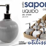 Dosatore sapone liquido tondo design moderno dispenser ceramica ass 16 cm