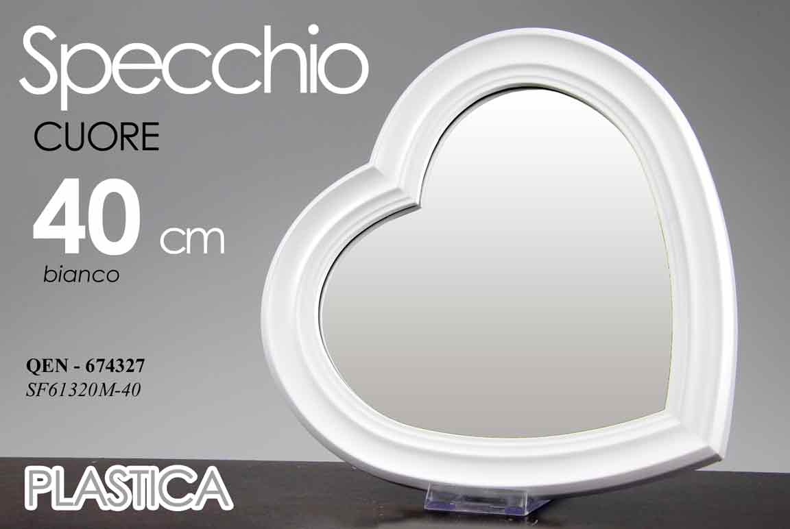 8025569674327 SPECCHIO CUORE DA PARETE 40*40 MURO APPOGGIO BIANCO CLASSICO MODERNO - immagine 1