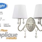 APPLIQUE METALLLO 2 LUCI LAMPADA PARETE MURO BRACCIO ANTICATO PERLA PLISSE BEIGE