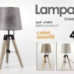 LAMPADA LUMETTO ABAT JOUR TAVOLO COMODINO SCRIVANIA BASE LEGNO TREPIEDE 46 CM