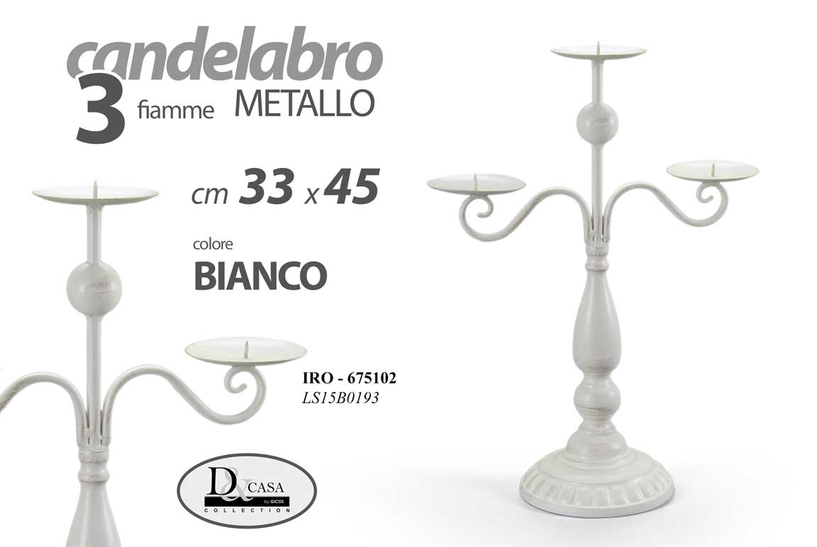 8025569675102 CANDELABRO CANDERIERE 3 FIAMME LUMI PORTA CANDELA ANTICATO SHABBY Chic 45*33cm - immagine 1