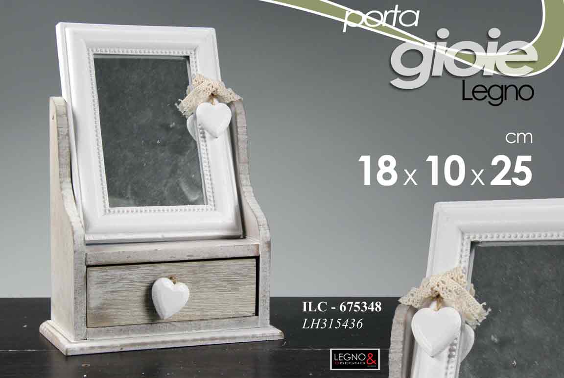 8025569675348 SPECCHIO MOBILETTO PORTA GIOIE CASSETTIERA OGGETTI TRUCCHI CUORE PENDENTE 25 cm - immagine 1