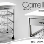 CARRELLO CUCINA LEGNO 3 CESTE PORTA FRUTTA 1 CASSETTO ROBUSTO RUOTE 76*37*37 cm