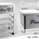 CARRELLO CUCINA CUORE LEGNO 3 CESTE PORTA FRUTTA CASSETTO ANTA PANE 85*47*37 cm