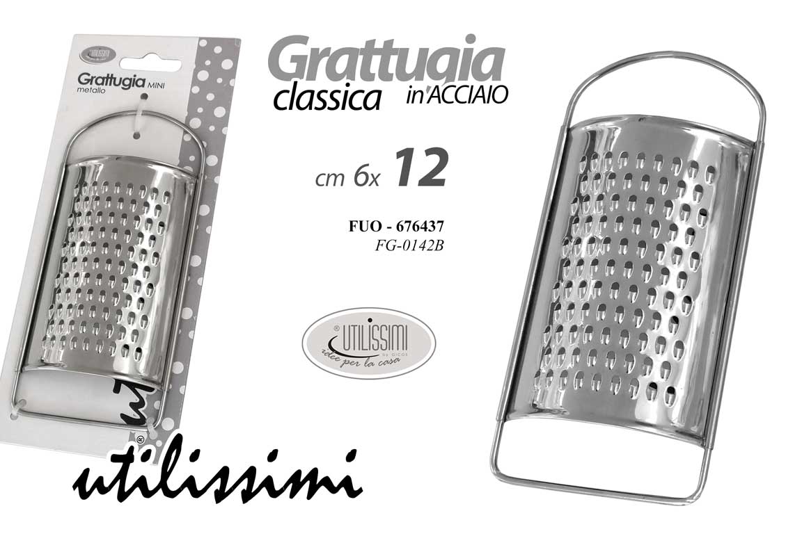 8025569676437 GRATTUGIA CLASSICA MANUALE CUCINA FORMAGGIO VERDURE MANICO ACCIAIO INOX 12*6cm - immagine 1