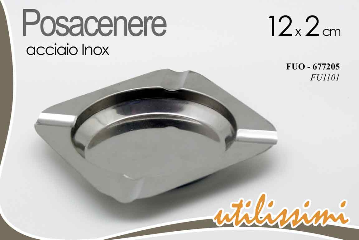8025569677205 POSACENERE ACCIAIO INOX ROBUSTO QUADRATO ESTERNO BAR CASA UFFICIO MODERNO 12 CM - immagine 1