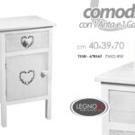 COMODINO ANTA CASSETTO SHABBY CHIC SALOTTO CAMERETTA LEGNO BIANCO CUORE H70*40cm