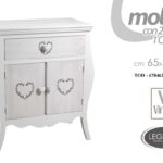 MOBILE COMODINO CUORE SALOTTO BAGNO SHABBY CHIC CASSETTO 2 ANTE COMò 76*65*34