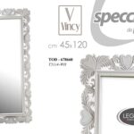 SPECCHIO CUORE LEGNO FIGURA INTERA DA PARETE LEGNO BIANCO SHABBY CHIC 120*45 cm