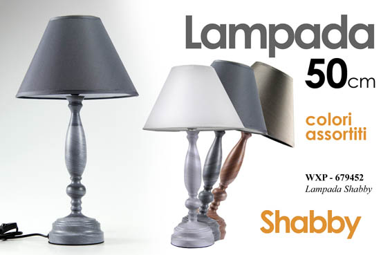 8025569679452 LUMETTO SHABBY CHIC LAMPADA TAVOLO COMODINO Abat Jour BASE LEGNO 50 CM - immagine 1