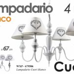 LAMPADARIO 67CM METALLO 4 LUCI Lampada Sospensione SHABBY CHIC CUORE CUORI