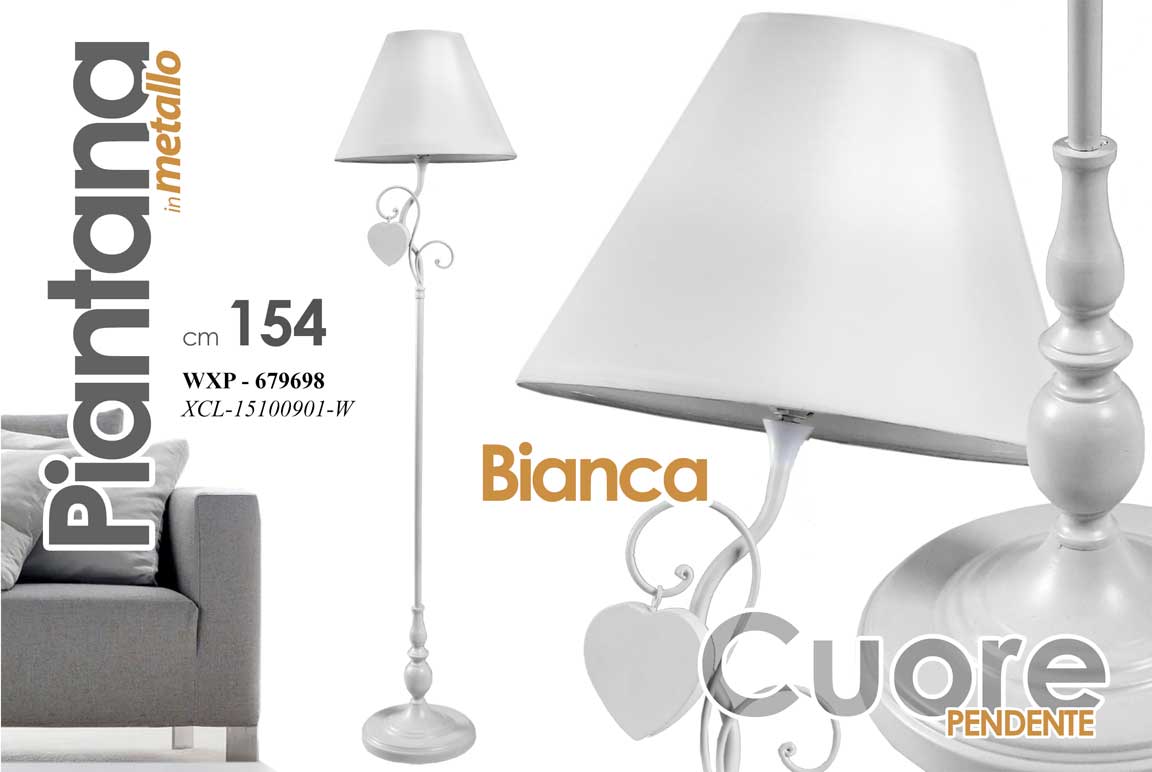 8025569679698 LAMPADA PIANTANA DA TERRA 154 cm CUORE PENDENTE METALLO BIANCA CLASSICO MODERNA - immagine 1