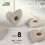 CUORE APPENDINO DECORATIVO IN TESSUTO BEIGE ECRU BIANCO ASSORTITO 8 cm