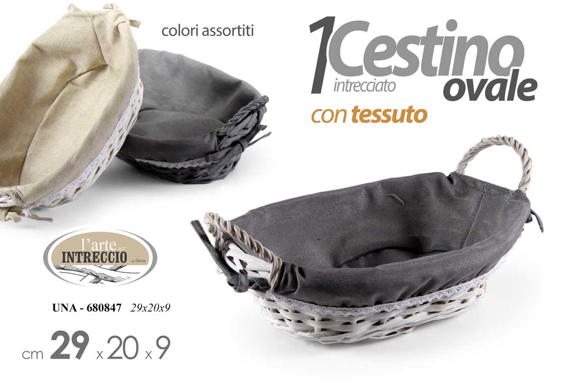 8025569680847 Cestino ovale porta pane frutta organizer 2 manici vimini tessuto ass 29x20x9 - immagine 1