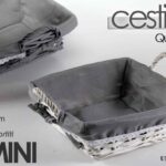 Cestino quadrato cesta porta pane frutta organizer vimini fodera tessuto as 23x9