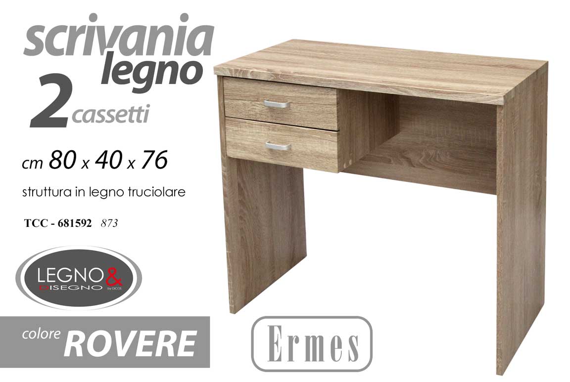 8025569681592 SCRIVANIA MODERNA 2 CASSETTI ROVERE SBIANCATO Porta Computer PC h76*80*40 CM - immagine 1