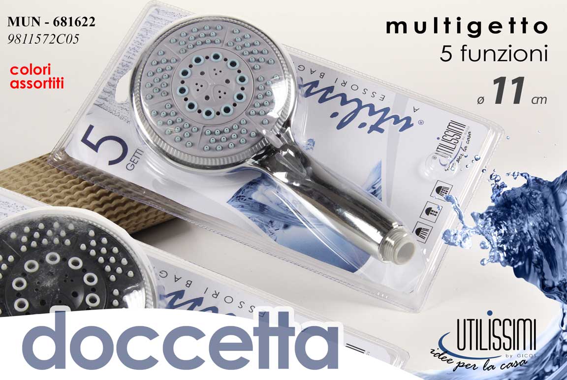 8025569681622 Doccetta 5 funzioni soffione bagno multigetto ricambio moderno cromo ass 11 cm - immagine 1