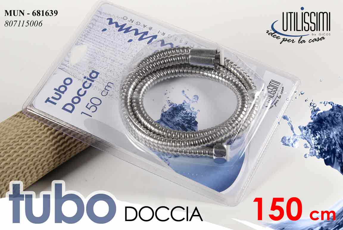 8025569681639 Tubo Flessibile Per Soffione Doccia 1,5 m Forte Cromato Attacco Universale Bagno - immagine 1