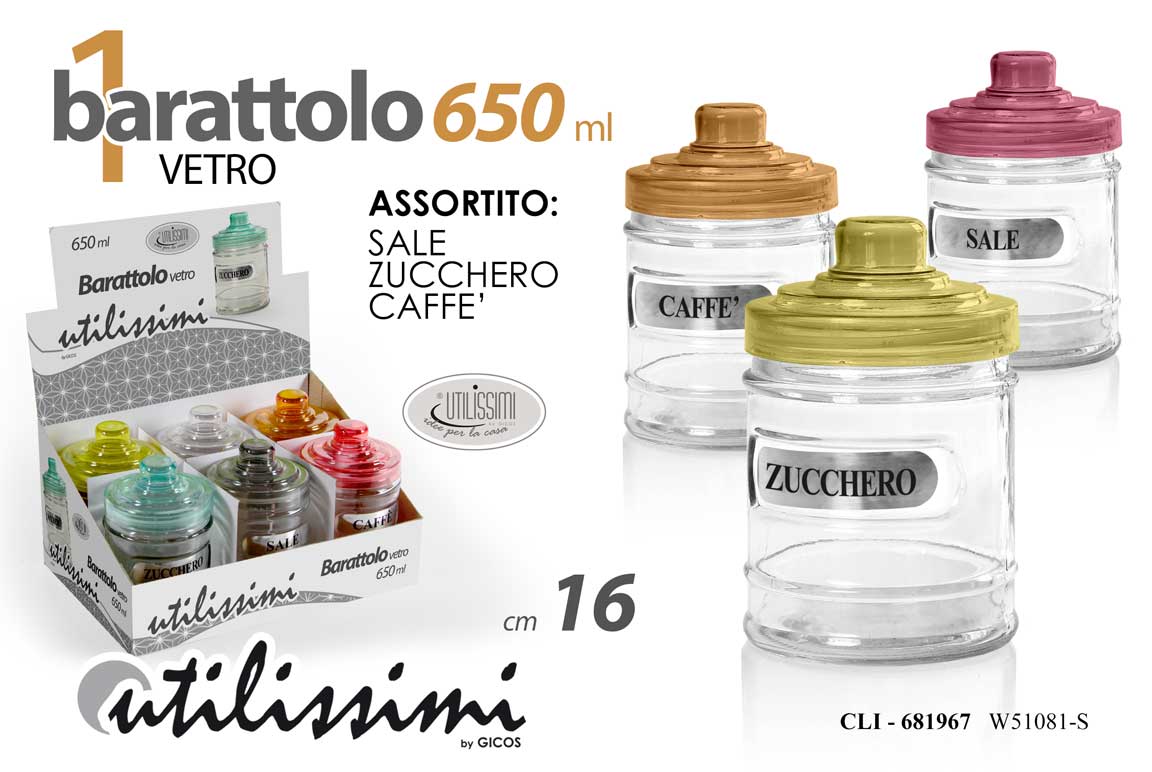 8025569681967 Barattolo sale zucchero caffè vetro cucina contenitore trasparente assort 16 cm - immagine 1