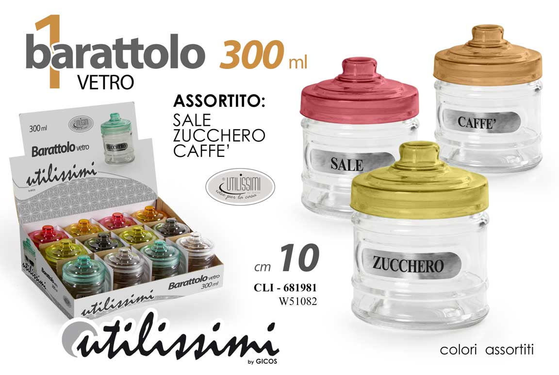 8025569681981 Barattolo sale zucchero caffè vetro cucina contenitore trasparente assor 10 cm - immagine 1