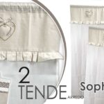 2 Tende Tenda Finestra Porta Interno Coppia Shabby Chic SOPHIE CUORI 60*150 cm