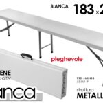 PANCA PORTATILE CAMPEGGIO PIEGHEVOLE BIANCA RESINA TELAIO METALLO 183*28*H43CM